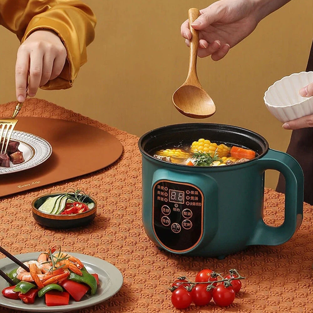 600W Electric Cooking Pot Portable 1.8L Stainless Steel with Timer Removable Cord for Home Camping Picnics Food Grade Material — view 4