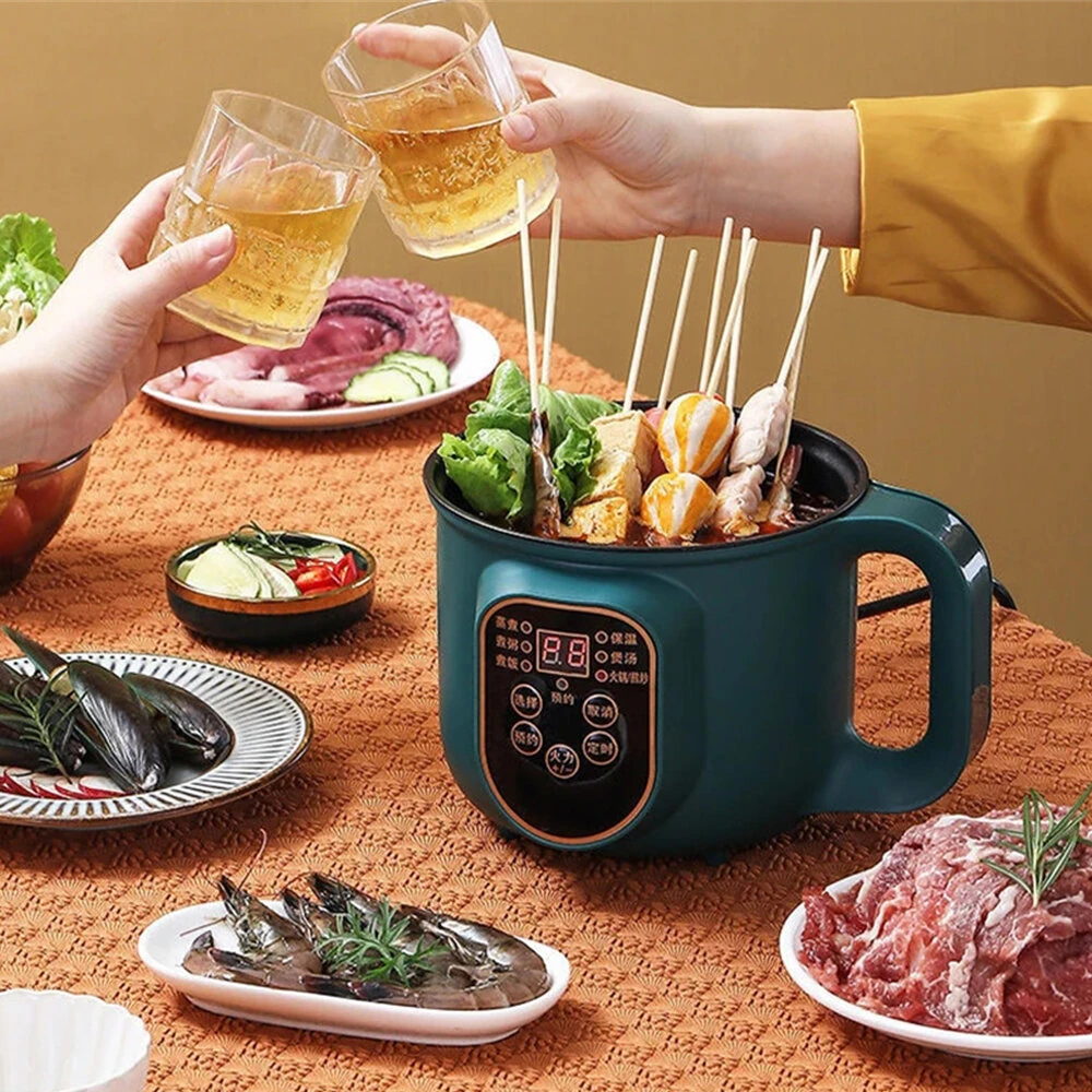 600W Electric Cooking Pot Portable 1.8L Stainless Steel with Timer Removable Cord for Home Camping Picnics Food Grade Material — view 5