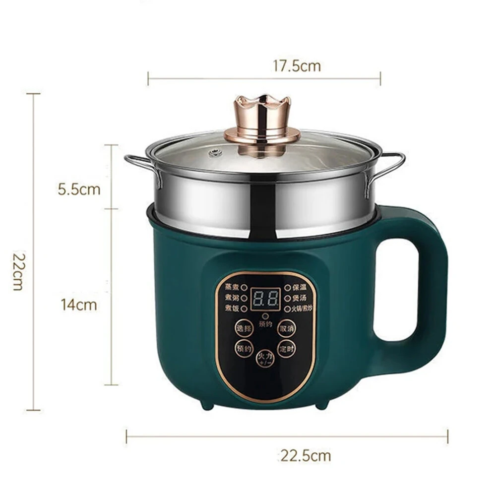 600W Electric Cooking Pot Portable 1.8L Stainless Steel with Timer Removable Cord for Home Camping Picnics Food Grade Material — view 9