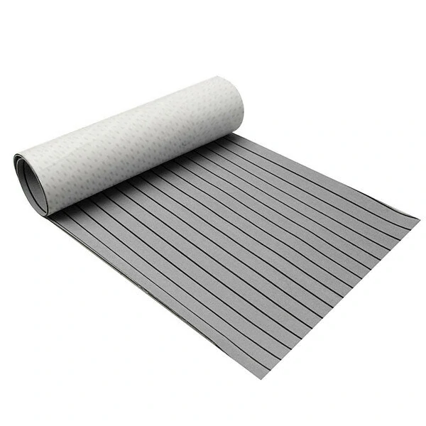 600x2400x5mm Marine Flooring Faux Teak Grey With Black Lines EVA Foam Boat Decking Sheet — image 1
