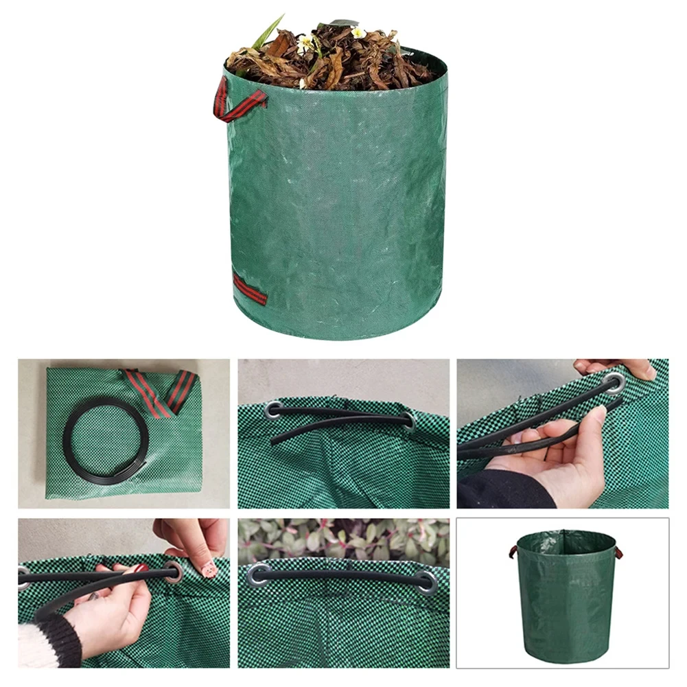 60L-500L Garden Leaf Bag Handles Multi-purpose Storage Bag Tool for Garden Waste Household Reusable Garden Bag Large Capacity Leaf Sack Light Trash Can Foldable Garden Garbage Waste Container — view 6
