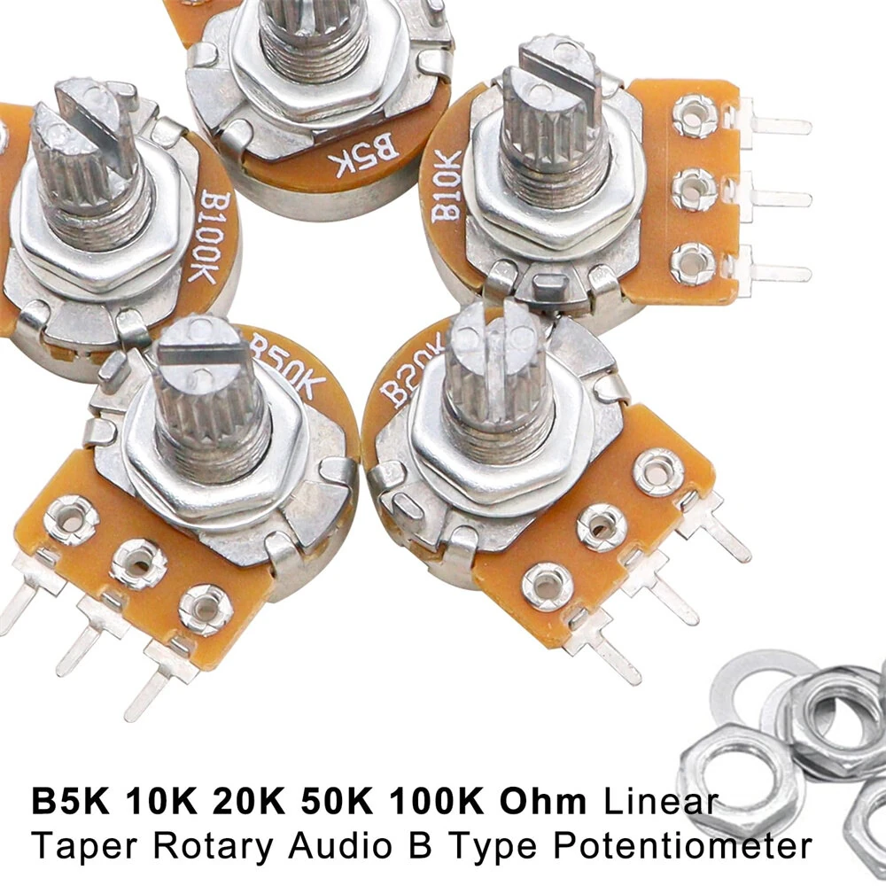 60PCS WH148 Potentiometer Switch Kit B5K/10K/20K/50K/100K Ohm 15mm Shaft with Black/Silver/Golden Knobs for Audio Control Electronic Projects — view 2