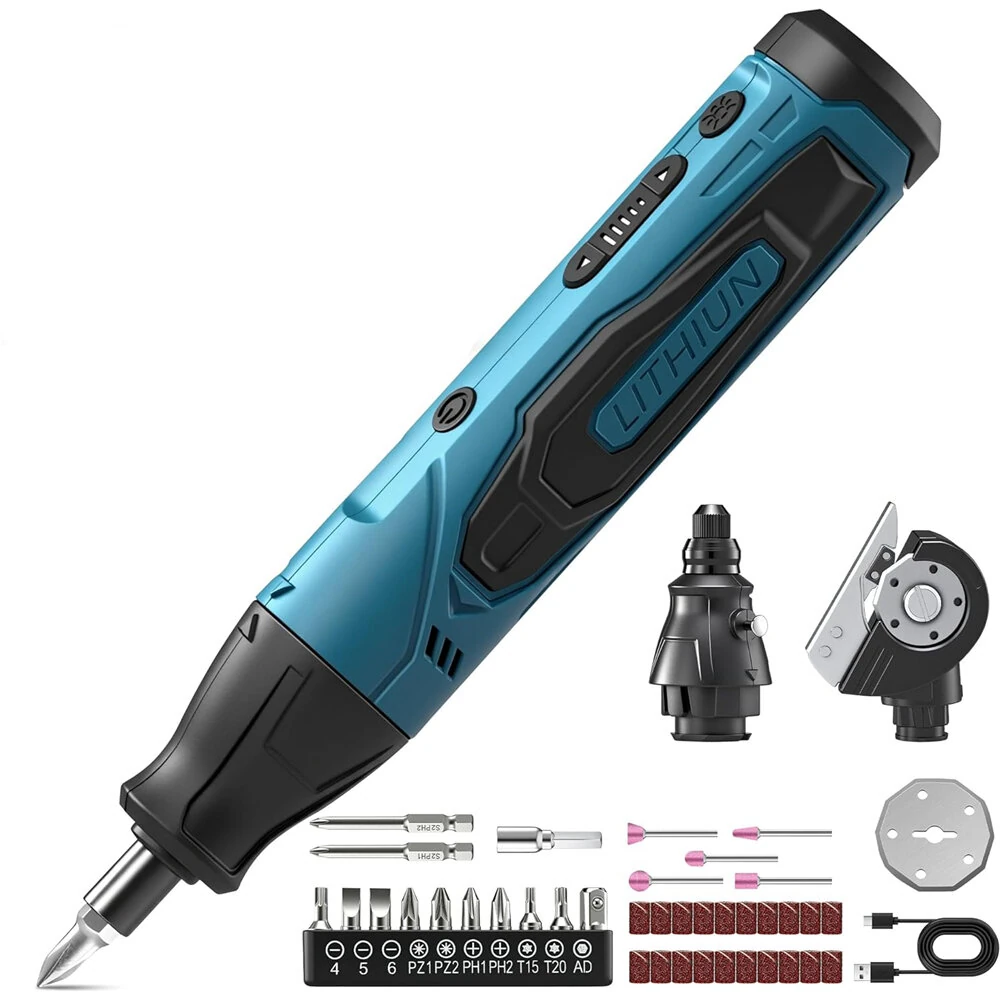 65 in 1 Mini Electric Screwdriver Set 4V Cordless Rotary Tool Cardboard Cutter DIY Tool Kit Light Duty Home Repairs — Pricio