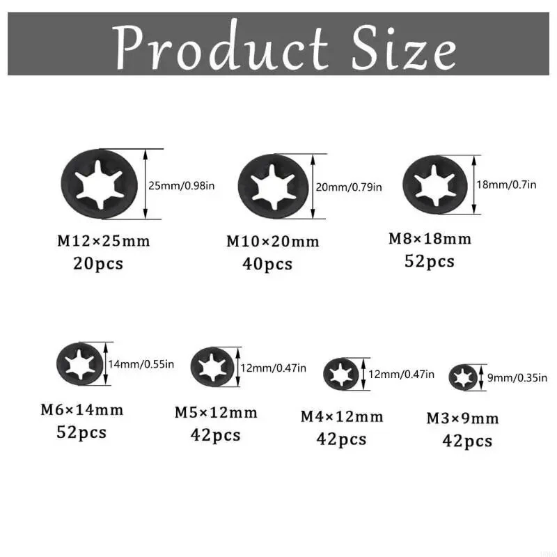 65 Steel Internal Tooth Washers Assortment 340Pcs Black Coated Quick Speed Locking Rings Corrosion Resistance M3 M4 M5 M6 M8 M10 Industrial Automotive Household Use — view 2