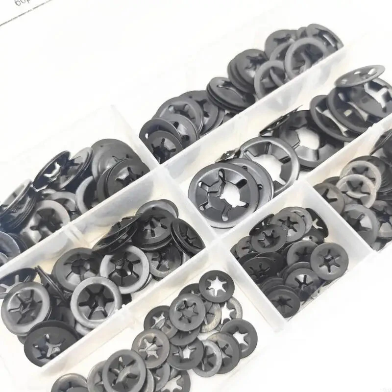 65 Steel Internal Tooth Washers Assortment 340Pcs Black Coated Quick Speed Locking Rings Corrosion Resistance M3 M4 M5 M6 M8 M10 Industrial Automotive Household Use — view 3