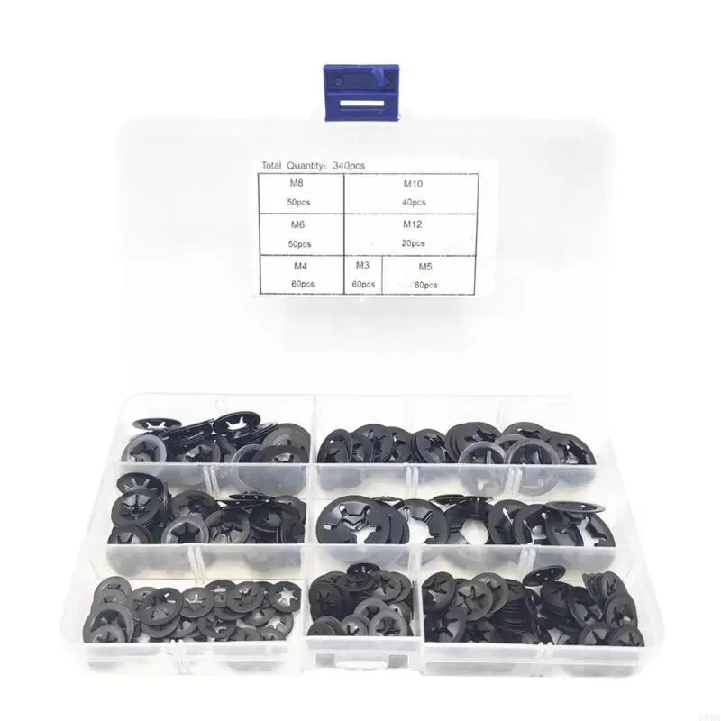 65 Steel Internal Tooth Washers Assortment 340Pcs Black Coated Quick Speed Locking Rings Corrosion Resistance M3 M4 M5 M6 M8 M10 Industrial Automotive Household Use — view 7