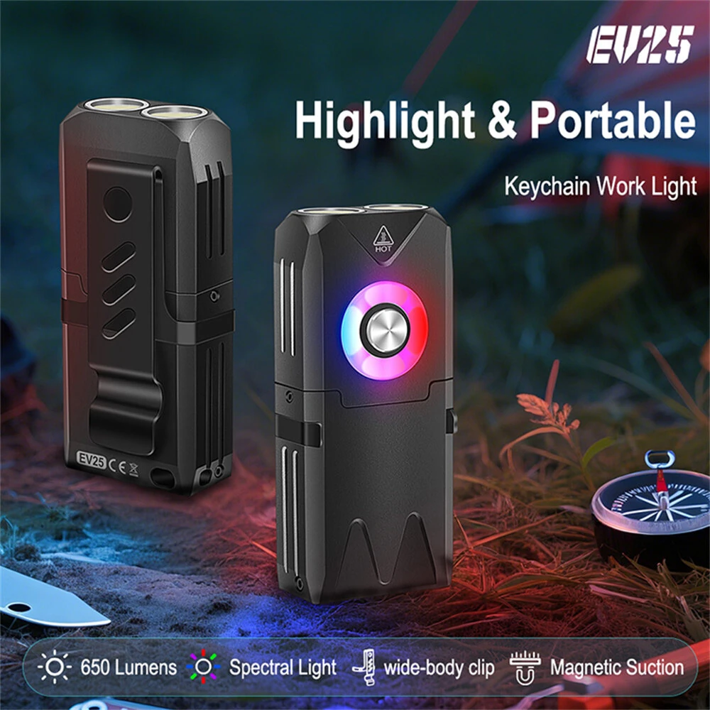 650 Lumens Portable Outdoor Emergency Magnetic EDC Flashlight - White Light + RGB Aluminum Alloy Keychain Light with Type-C Rechargeable LED Keychain Light — view 6