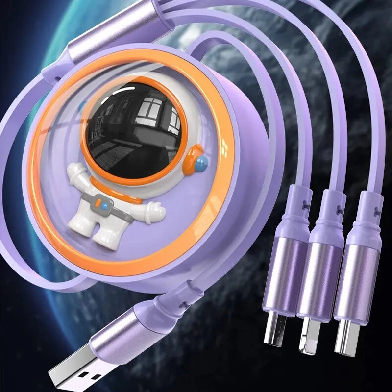 6A 100W USB-A to Type-C/Micro/iP Retractable Cable Fast Charging Data Transmission Copper Core Line 1.2M Long for iPhone 15 14 13 for Huawei Pura 70 Ultra for Xiaomi Civi 4 Pro for Samsung Galaxy S24 — view 2