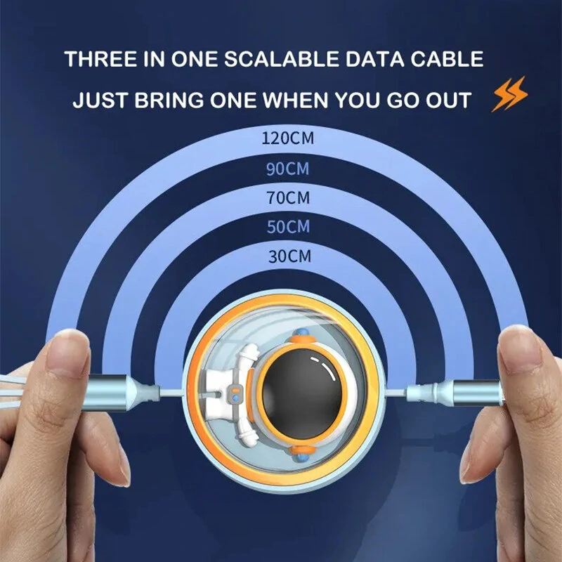 6A 100W USB-A to Type-C/Micro/iP Retractable Cable Fast Charging Data Transmission Copper Core Line 1.2M Long for iPhone 15 14 13 for Huawei Pura 70 Ultra for Xiaomi Civi 4 Pro for Samsung Galaxy S24 — view 3