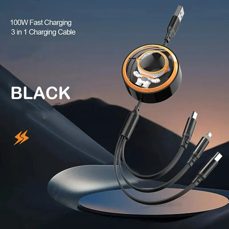 6A 100W USB-A to Type-C/Micro/iP Retractable Cable Fast Charging Data Transmission Copper Core Line 1.2M Long for iPhone 15 14 13 for Huawei Pura 70 Ultra for Xiaomi Civi 4 Pro for Samsung Galaxy S24 — view 5