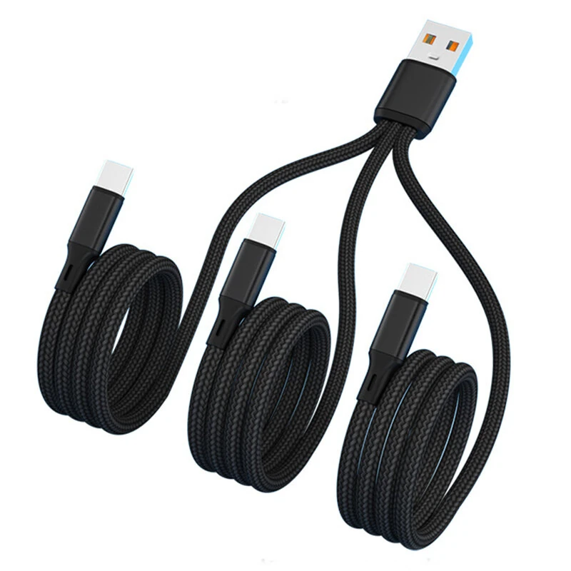 6A 100W USB-A to Type-C+Type-C+Type-C Cable Fast Charging Data Transmission Copper Core Line 0.2M/1.2M Long for iPhone 16 16 Pro 15 14 for Samsung Galaxy S25 for Xiaomi 15 Ultra — view 2