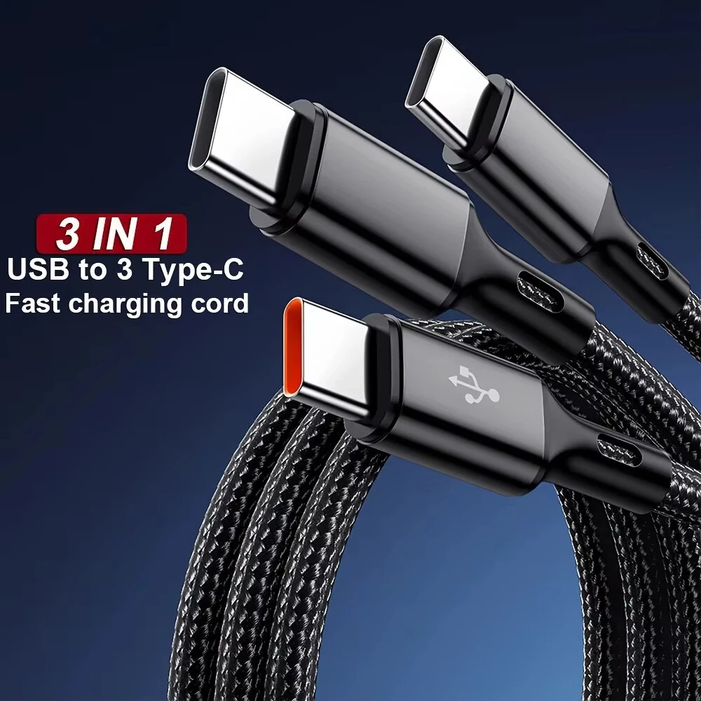 6A 100W USB-A to Type-C+Type-C+Type-C Cable Fast Charging Data Transmission Copper Core Line 0.2M/1.2M Long for iPhone 16 16 Pro 15 14 for Samsung Galaxy S25 for Xiaomi 15 Ultra — view 7