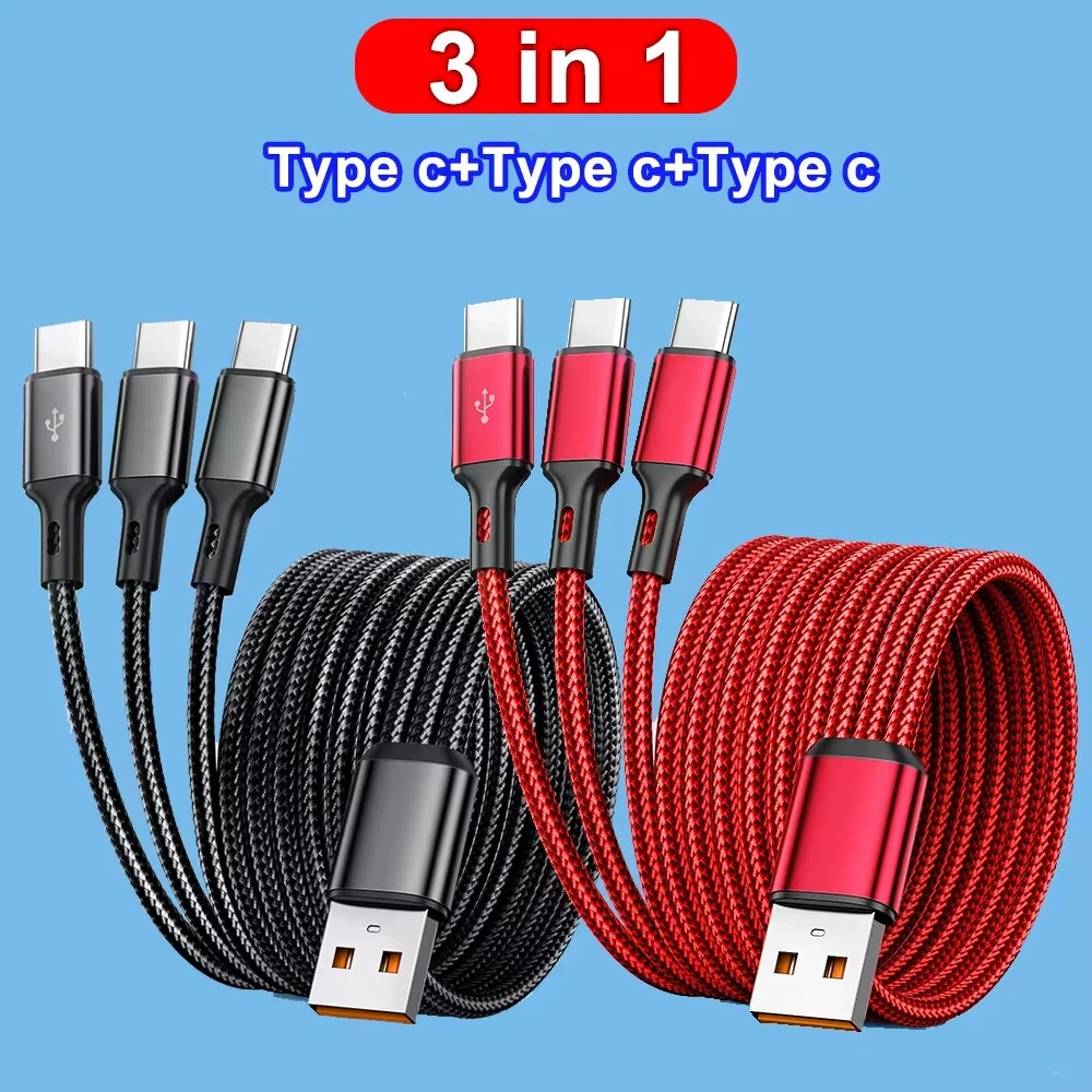 6A 100W USB-A to Type-C+Type-C+Type-C Cable Fast Charging Data Transmission Copper Core Line 0.2M/1.2M Long for iPhone 16 16 Pro 15 14 for Samsung Galaxy S25 for Xiaomi 15 Ultra — view 8