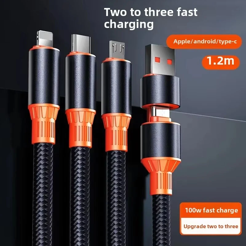 6A 100W USB-A/Type-C to Type-C/iP/Micro USB Cable Fast Charging Data Transmission Copper Core Line 1.2M Long for iPhone 16 15 Plus 14 13 Pro 12 Pro Max for Huawei Mate XT for Xiaomi 15pro for Samsung Galaxy Z Flip6 — view 3