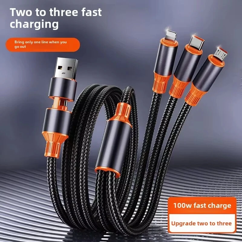 6A 100W USB-A/Type-C to Type-C/iP/Micro USB Cable Fast Charging Data Transmission Copper Core Line 1.2M Long for iPhone 16 15 Plus 14 13 Pro 12 Pro Max for Huawei Mate XT for Xiaomi 15pro for Samsung Galaxy Z Flip6 — view 4