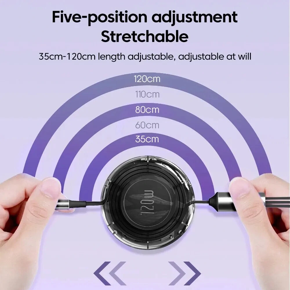 6A 120W USB-A to iP/Micro/Type-C Retractable Cable Fast Charging Data Transmission Copper Core Line 1.2M Long for iPhone 15 14 13 for Samsung Galaxy S24 for Huawei Pura 70 Ultra for Xiaomi Civi 4 Pro — view 2