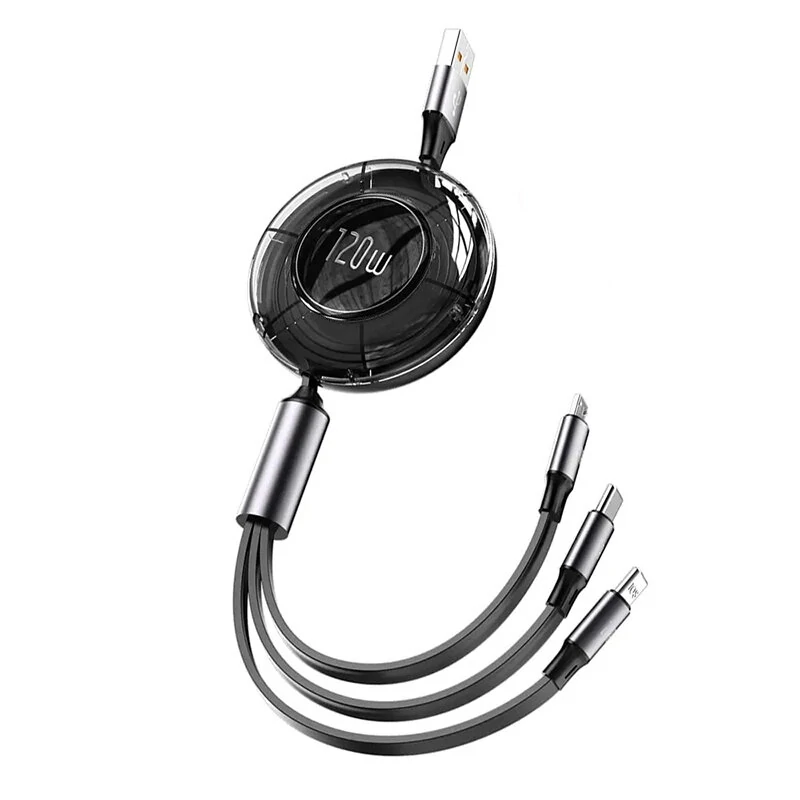6A 120W USB-A to iP/Micro/Type-C Retractable Cable Fast Charging Data Transmission Copper Core Line 1.2M Long for iPhone 15 14 13 for Samsung Galaxy S24 for Huawei Pura 70 Ultra for Xiaomi Civi 4 Pro — view 7