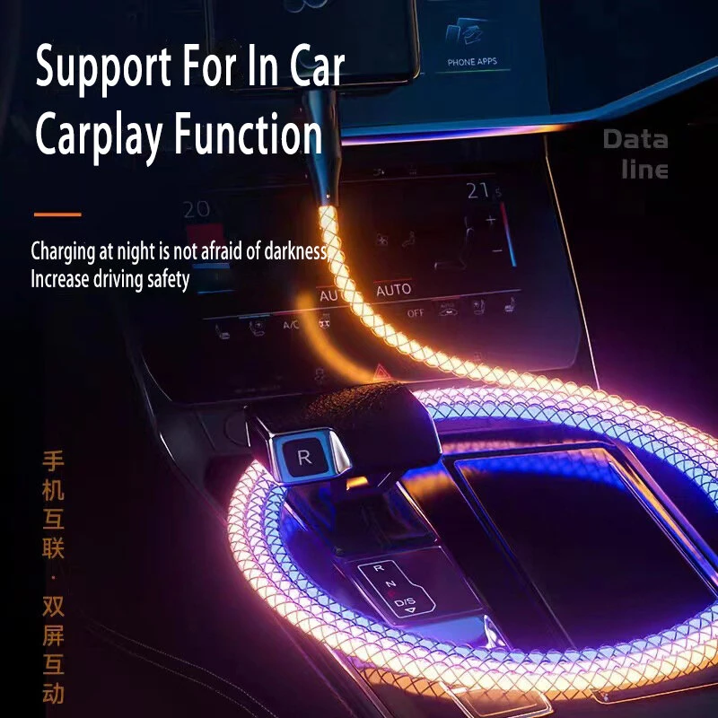 6A 66W USB-A to Type-C/iP/Micro USB RGB Gradient Cable Fast Charging Data Transmission Copper Core Line 1.2M Long for iPhone 16 16 Pro 15 15 Plus 13 12 for Huawei Mate XT for Xiaomi 15pro for Samsung Galaxy Z Flip6 — view 5