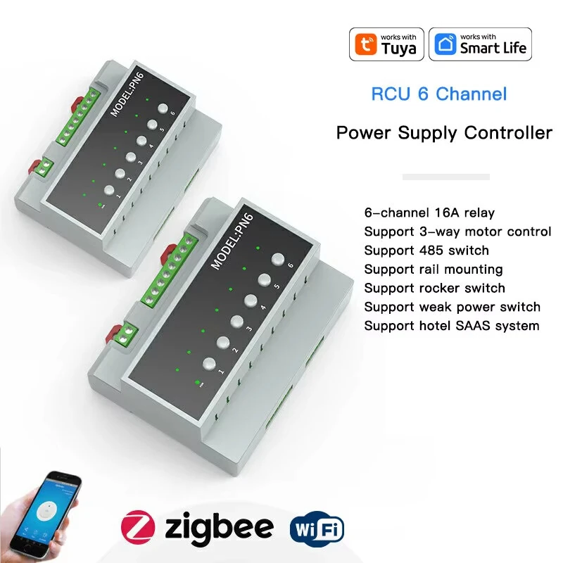 6CH Tuya Smart Zigbe/WIFI 16A Relay Switch Module Power Remote Control Appliance Control Relay Module 110V-240V External/Internal Antenna — view 2