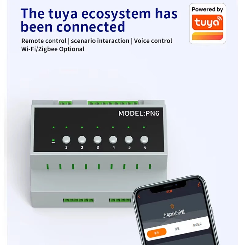 6CH Tuya Smart Zigbe/WIFI 16A Relay Switch Module Power Remote Control Appliance Control Relay Module 110V-240V External/Internal Antenna — view 6