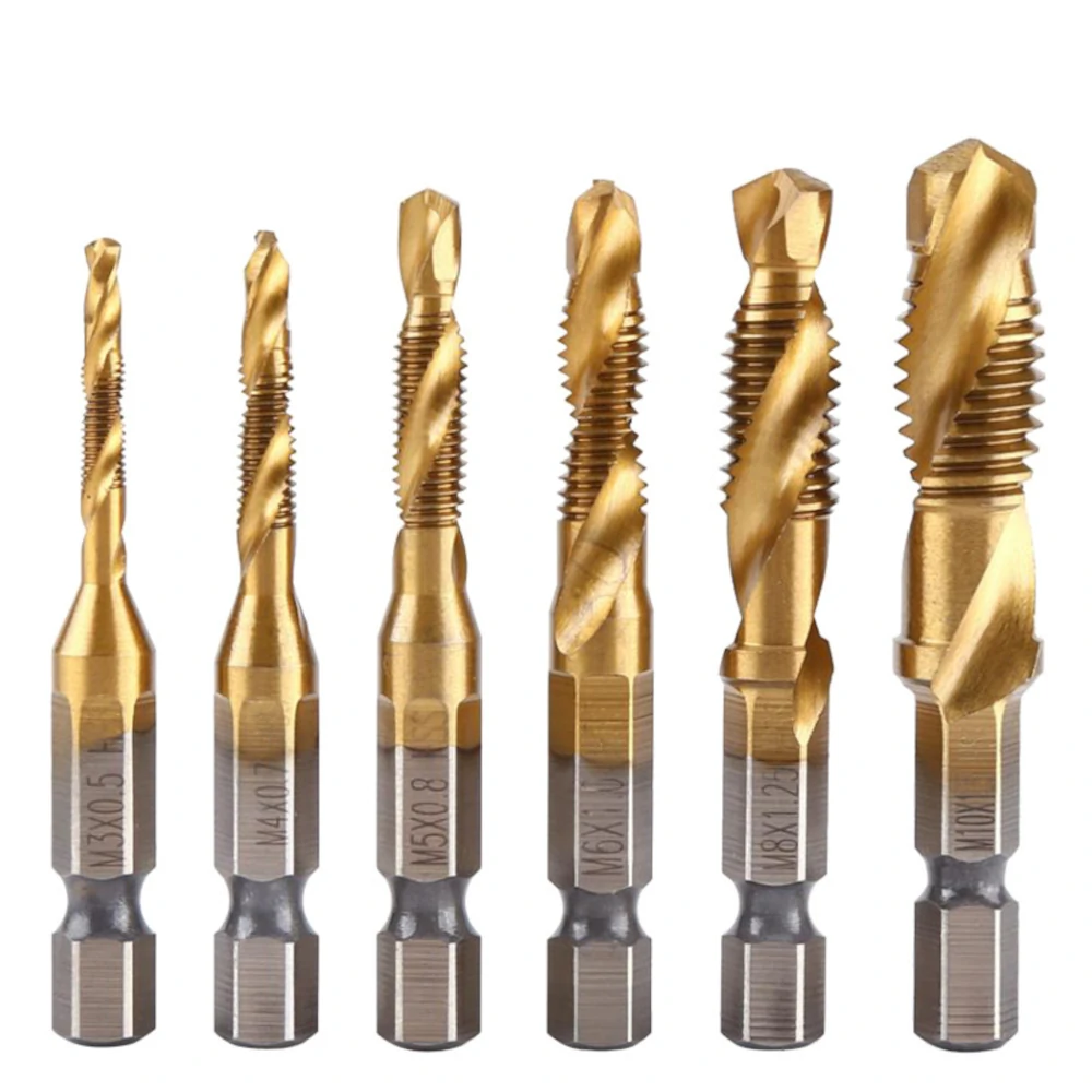 6Pcs 1/4 Inch M3-M10 Short Type or Long Type Composite Tap HSS Combination Drill Tap Bit Set Hex Shank Deburr Countersink Bits — view 10
