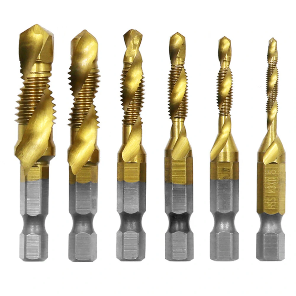 6Pcs 1/4 Inch M3-M10 Short Type or Long Type Composite Tap HSS Combination Drill Tap Bit Set Hex Shank Deburr Countersink Bits — view 2
