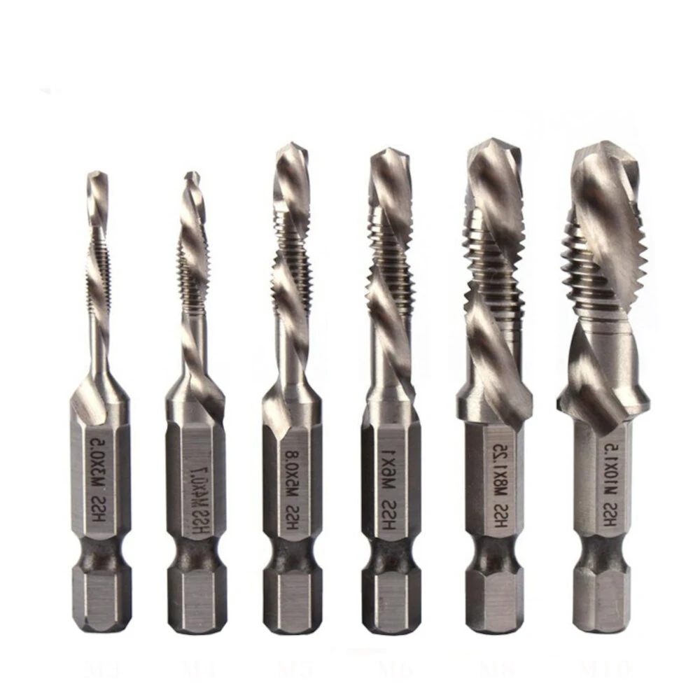 6Pcs 1/4 Inch M3-M10 Short Type or Long Type Composite Tap HSS Combination Drill Tap Bit Set Hex Shank Deburr Countersink Bits — view 3