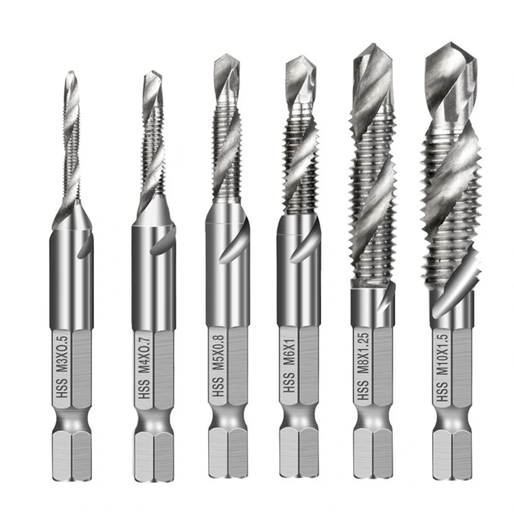 6Pcs 1/4 Inch M3-M10 Short Type or Long Type Composite Tap HSS Combination Drill Tap Bit Set Hex Shank Deburr Countersink Bits — view 4