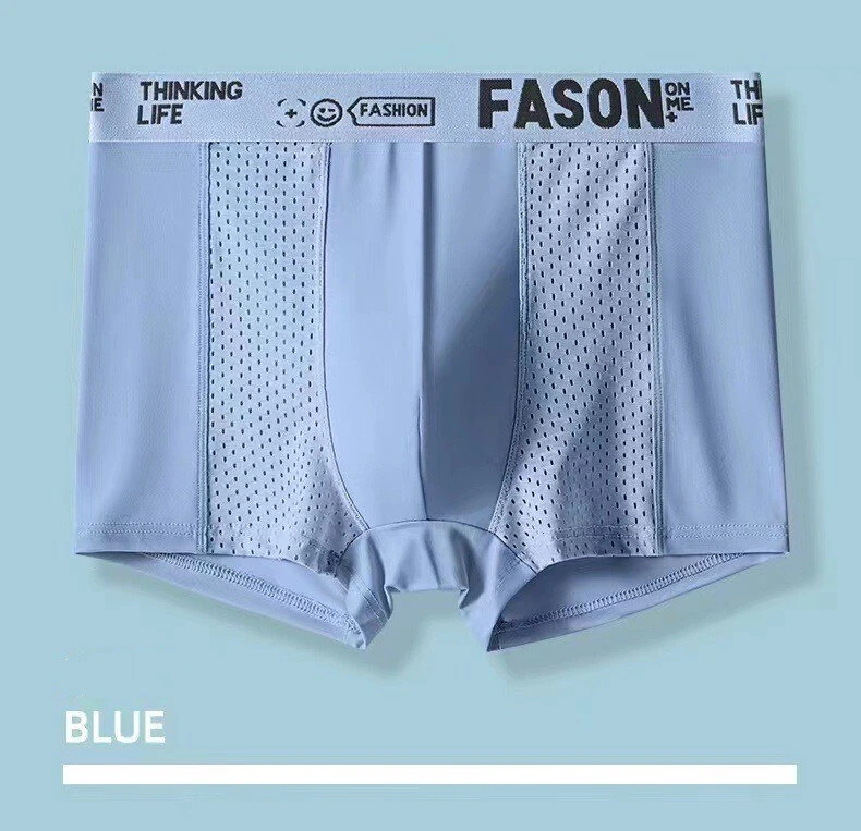 6pcs Men's Ice Silk Cool Soft Seamless Comfy Boxers Briefs Underwear, Mesh Breathable Comfy Stretchy Trunks, Men's Casual Plain Color Underwear — view 5