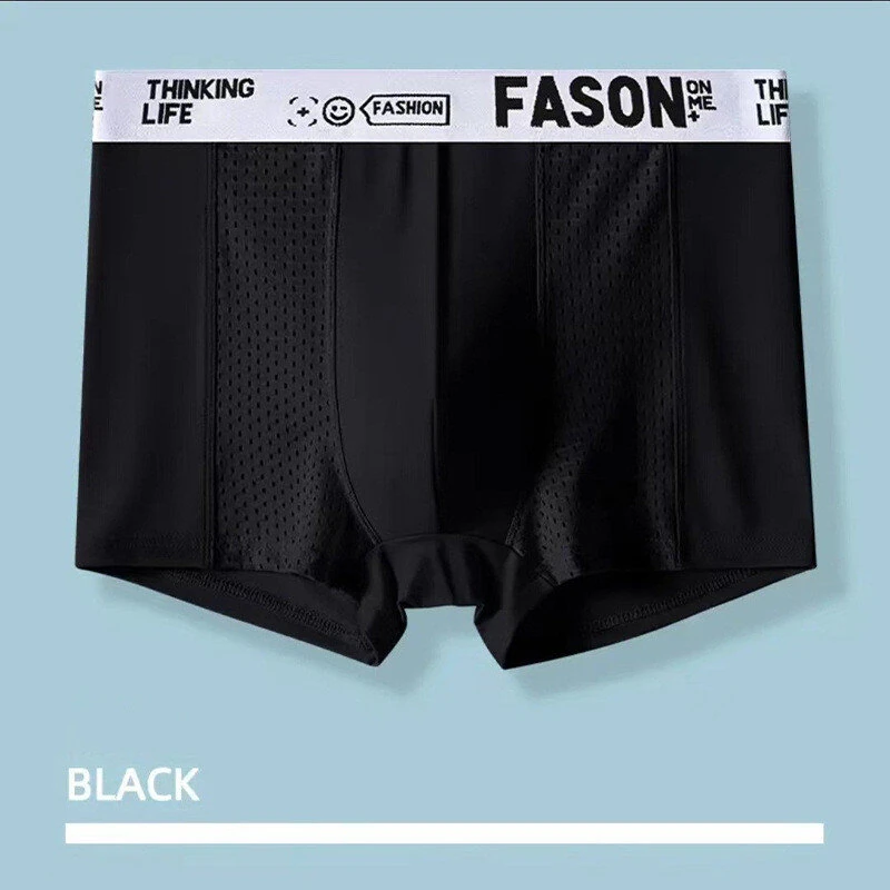6pcs Men's Ice Silk Cool Soft Seamless Comfy Boxers Briefs Underwear, Mesh Breathable Comfy Stretchy Trunks, Men's Casual Plain Color Underwear — view 8