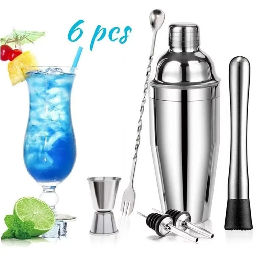 6PCS Stainless Steel Cocktail Shaker Set Professional Martini Drink Mixer Tool Set for Home Bar Party — view 10
