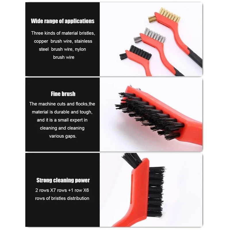6pcs Wire Brush Set Nylon Stainless Steel Copper Brushes 7 Inch Rust Paint Remover Cleaning Tools Metal Polishing Industrial and Home Use — view 6
