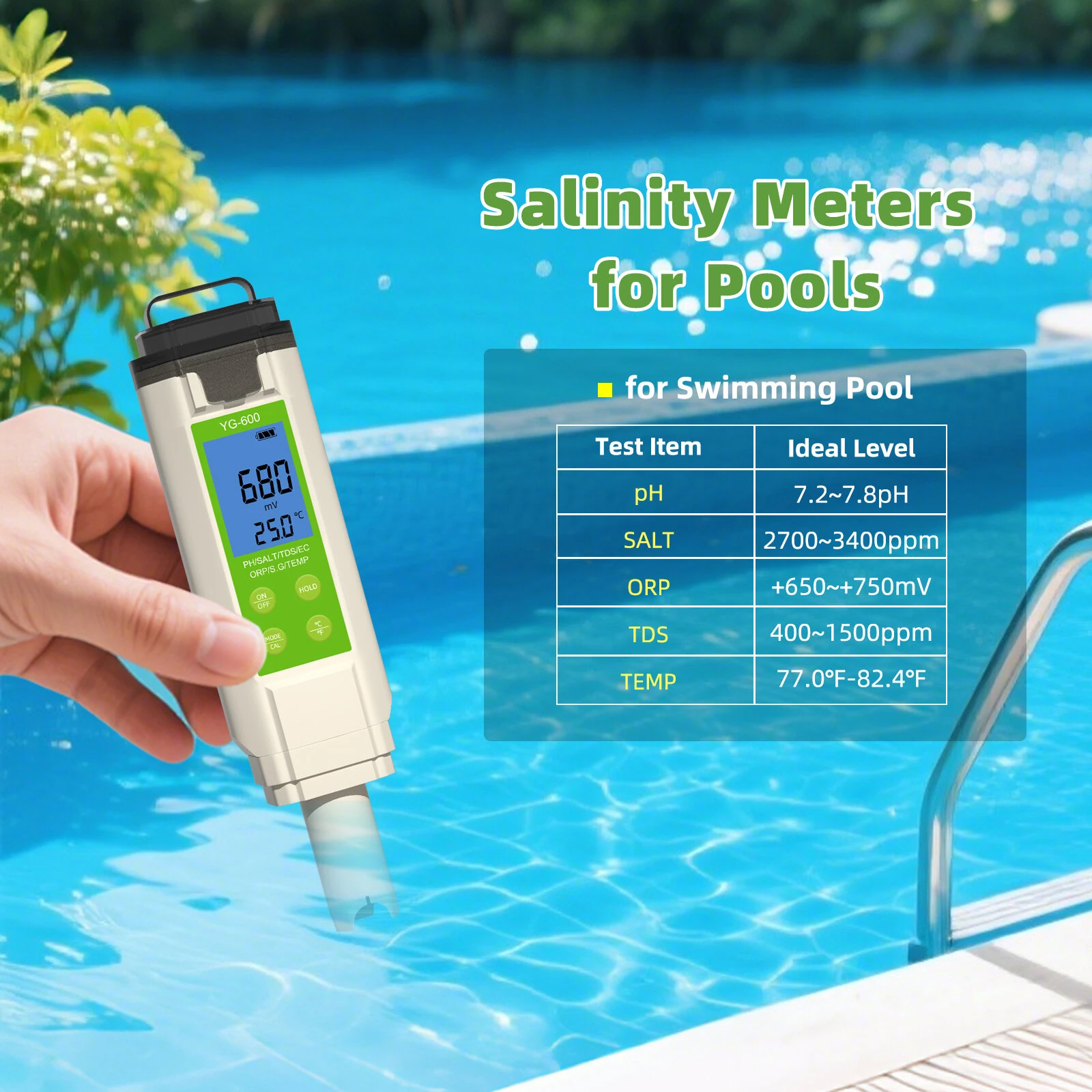 7-in-1 Water Quality Tester YG-600 Digital pH Meter EC TDS Salt ORP Temperature Tester for Aquarium Pool Hydroponics Accurate Measurement — view 5