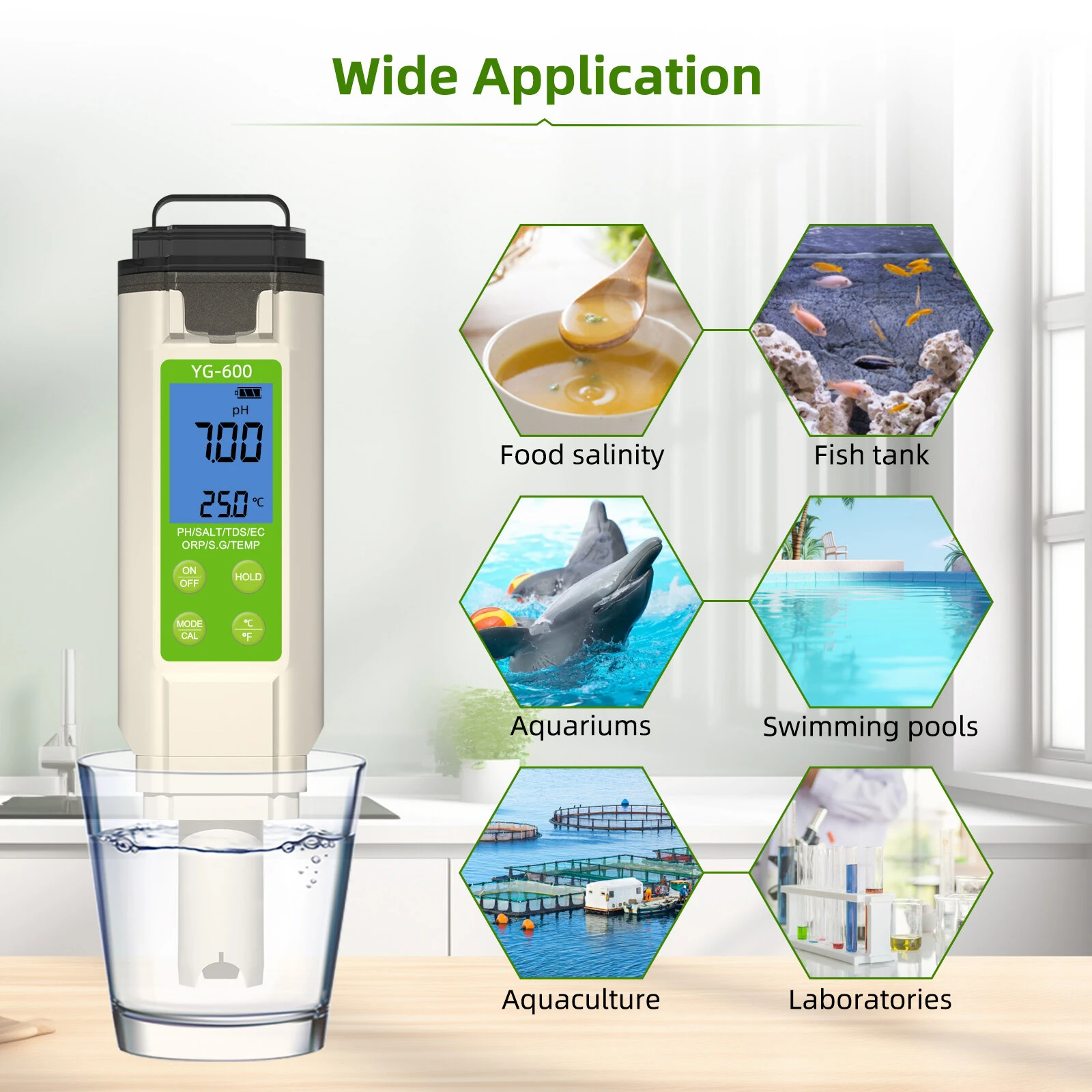 7-in-1 Water Quality Tester YG-600 Digital pH Meter EC TDS Salt ORP Temperature Tester for Aquarium Pool Hydroponics Accurate Measurement — view 6