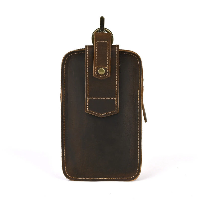 7 Inch Genuine Leather Men's Waist Bag Multi Pocket Retro Zipper Clasp Hanging Belt Phone Case Pouch for Outdoor Travel — view 8