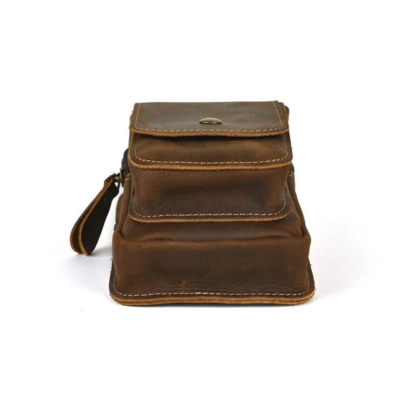 7 Inch Genuine Leather Men's Waist Bag Multi Pocket Retro Zipper Clasp Hanging Belt Phone Case Pouch for Outdoor Travel — view 9