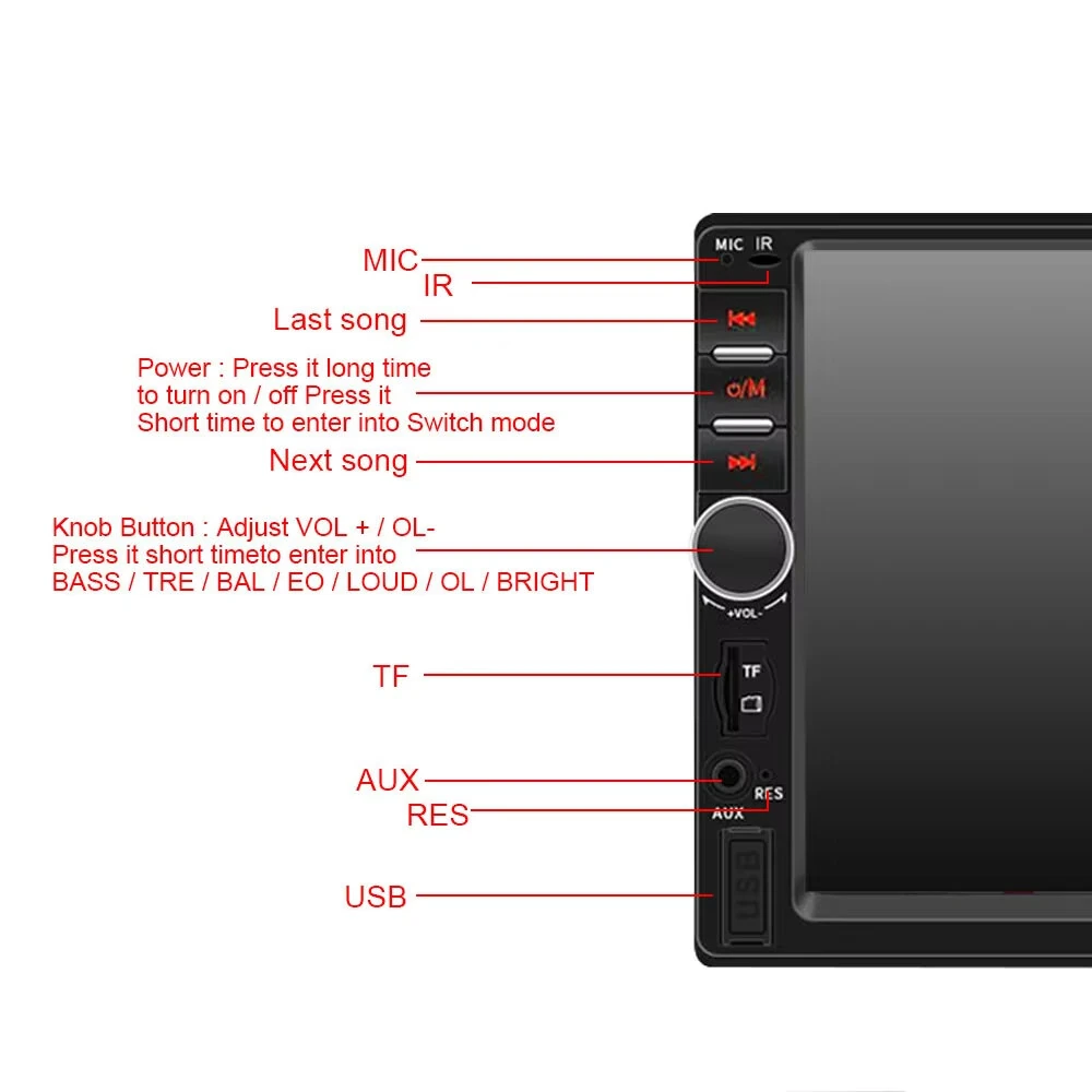 7018B Car Radio 7 Inch 2Din FM Modulator Stereo Receiver Support RearView Camera Audio Player Bluetooth Mirror Link MP5 — view 5