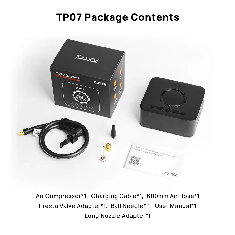 70mai TP07 Cordless Air Compressor 2 Tire Inflator Digital Display Portable Wireless LED Light Air Pump for Car Bike Motorcycle Ball Camping — view 10