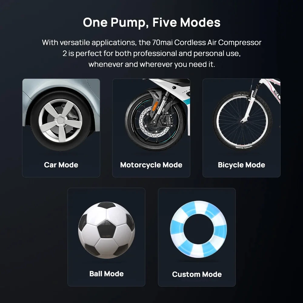 70mai TP07 Cordless Air Compressor 2 Tire Inflator Digital Display Portable Wireless LED Light Air Pump for Car Bike Motorcycle Ball Camping — view 7