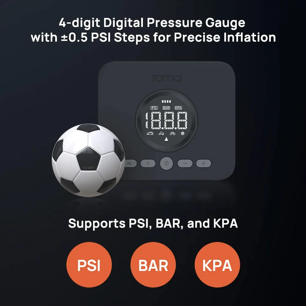70mai TP07 Cordless Air Compressor 2 Tire Inflator Digital Display Portable Wireless LED Light Air Pump for Car Bike Motorcycle Ball Camping — view 8