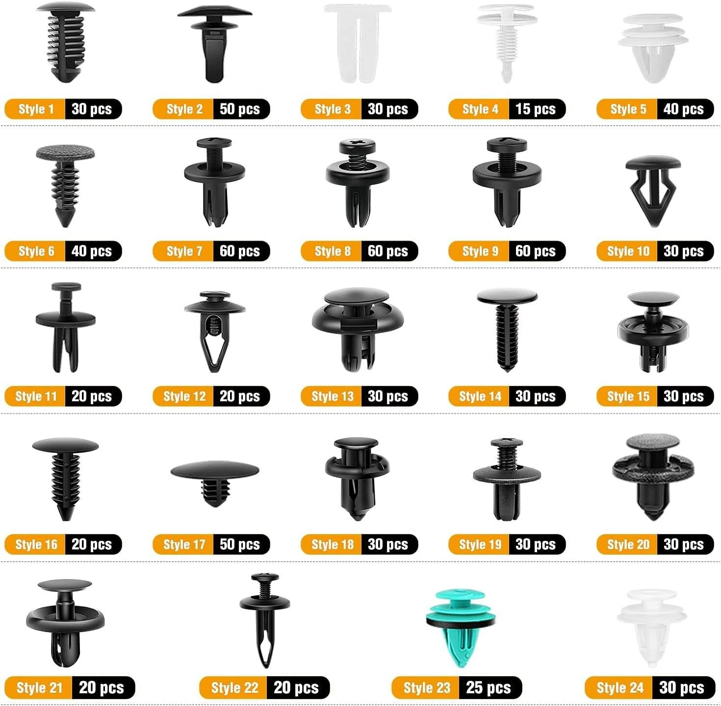 725PCS Fasteners Set Car Push Retainer Clips 23 Most Popular Sizes Door Trim Clip Set for Toyota GM/Ford/Honda/Chevrolet — view 6