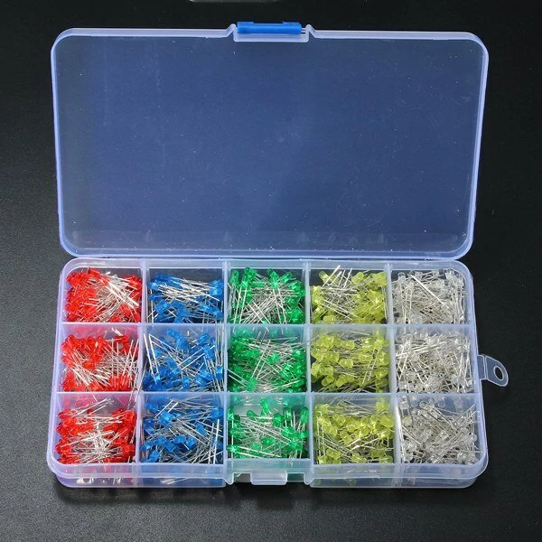 750 Pcs 3mm LED Diode Yellow Red Blue Green White Assortment Light DIY Kit — view 2