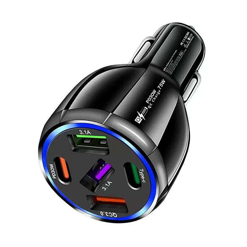 75W 5-Port USB PD Car Charger Adapter 3USB-A+2USB-C PD QC3.0 Fast Charging for iPhone 15 15 Plus 15Pro 15Pro Max for Huawei Mate60 Pro for Samsung Galaxy Z Flip4 for Xiaomi 13pro — Pricio
