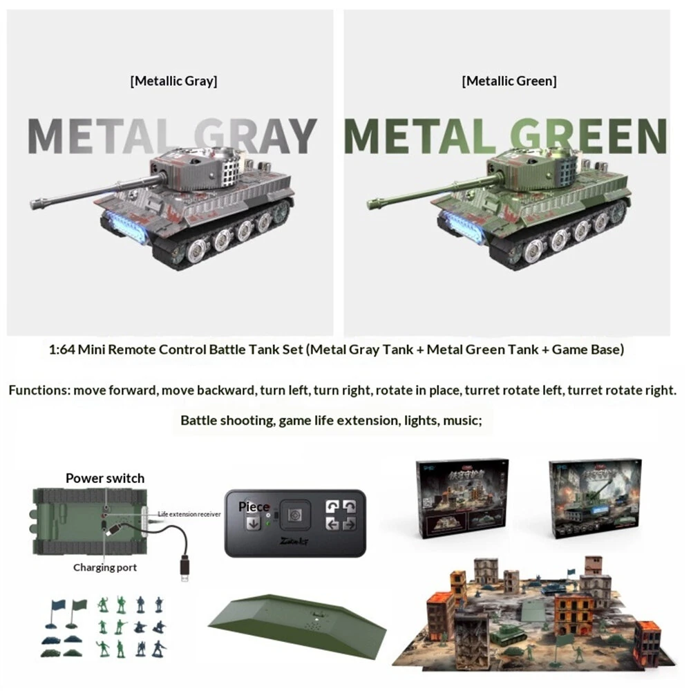 777K/777T RTR 1/64 2.4G Mini RC Tank Tiger 99A Desktop Simulation Battle Tracked Remote Control Shooting Vehicles Models with Infrared Combat 360° Rotating Turret Micro Toys — view 10