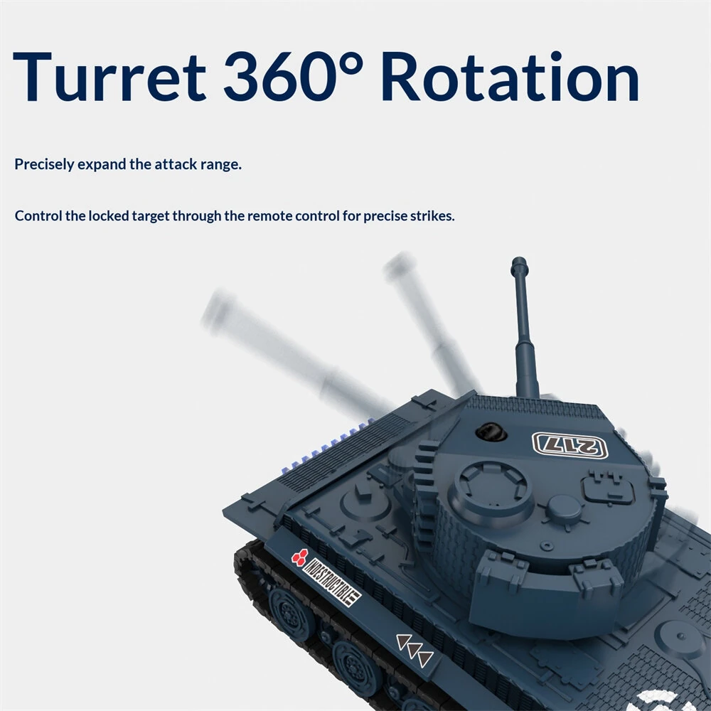 777K/777T RTR 1/64 2.4G Mini RC Tank Tiger 99A Desktop Simulation Battle Tracked Remote Control Shooting Vehicles Models with Infrared Combat 360° Rotating Turret Micro Toys — view 8