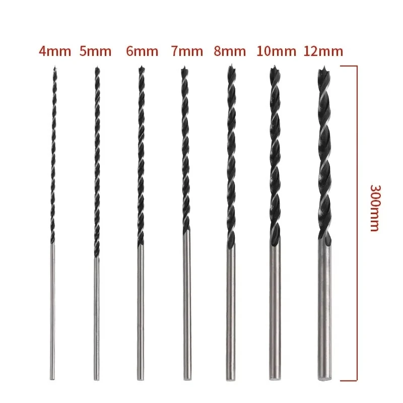 7Pcs 300mm Extra Long Wood Drill Bit Set Woodworking Tool 4 5 6 7 8 10 12mm Diameter — view 2