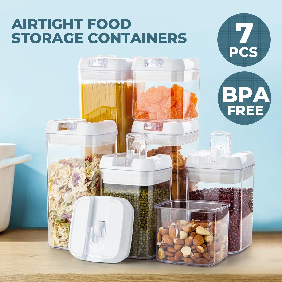 7PCS Airtight Stackable Dry Food Storage Container Cereal Transparent Kitchen — view 2