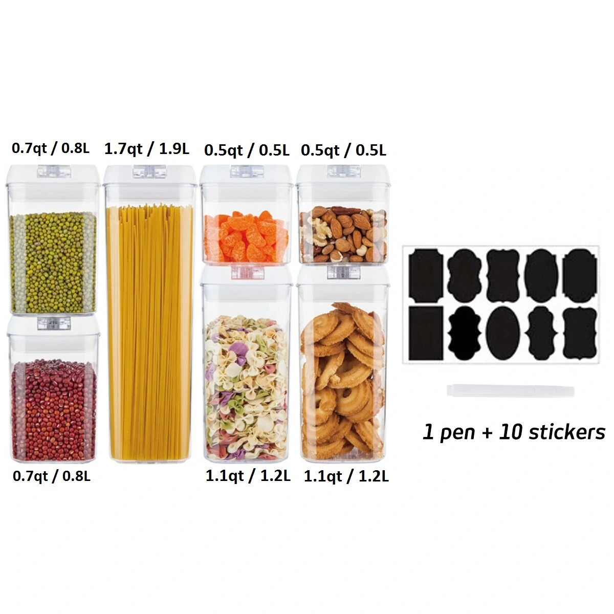 7PCS Airtight Stackable Dry Food Storage Container Cereal Transparent Kitchen — view 9