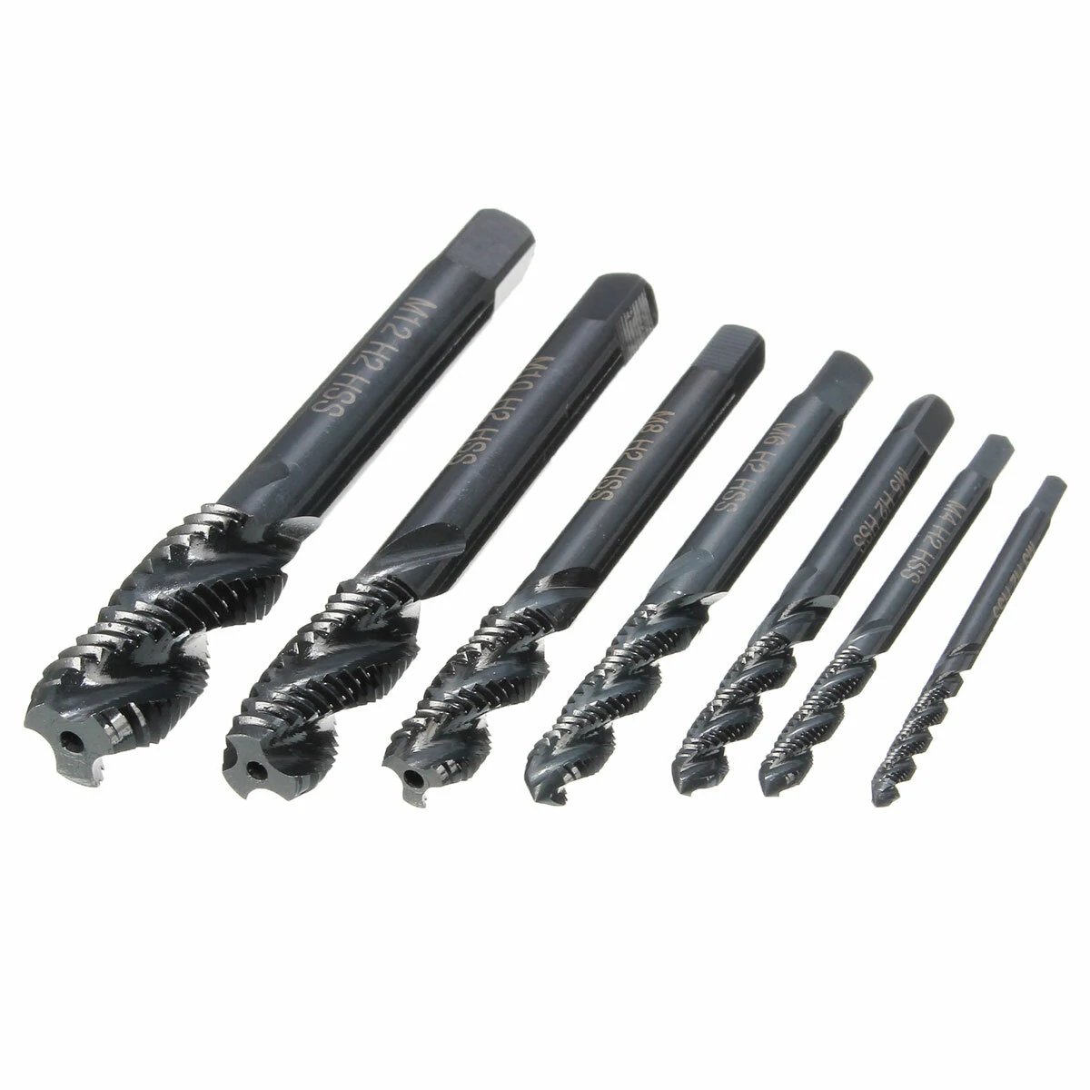 7pcs M3-M12 HSS Nitriding Coated Screw Tap Metric Right Hand Spiral Screw Thread Tap — Drillpro