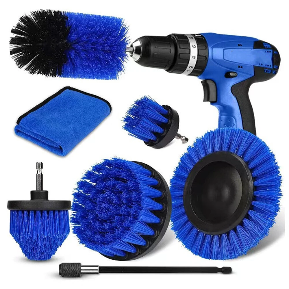 7PCS Set of Drill Brush Cleaning Set Multiple Sizes Nylon Bristles Attachments Extension Rod Compatible with All Most Electric Drill Multi Surface Cleaning Bathroom Kitchen Car Garden — Pricio